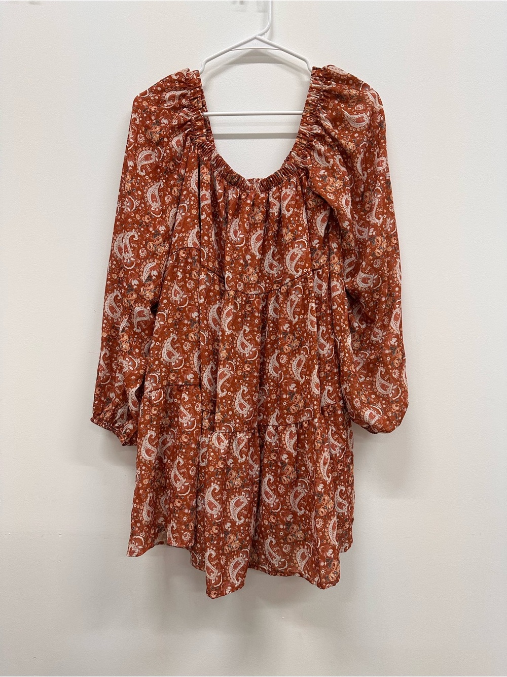Source Unknown Rust Paisley Tiered Peasant Tunic